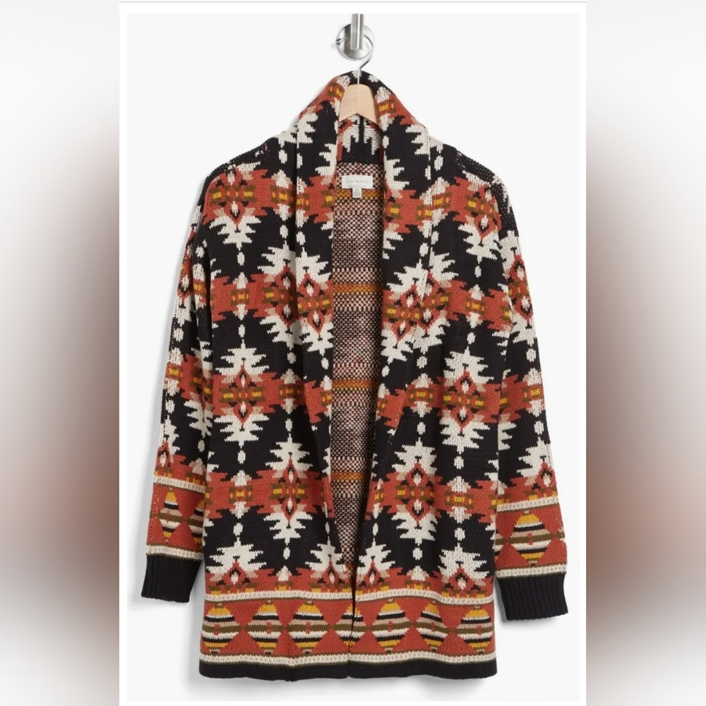 Lucky Brand Aztec Open Front Knit Cardigan Sweater - Picture 2 of 16